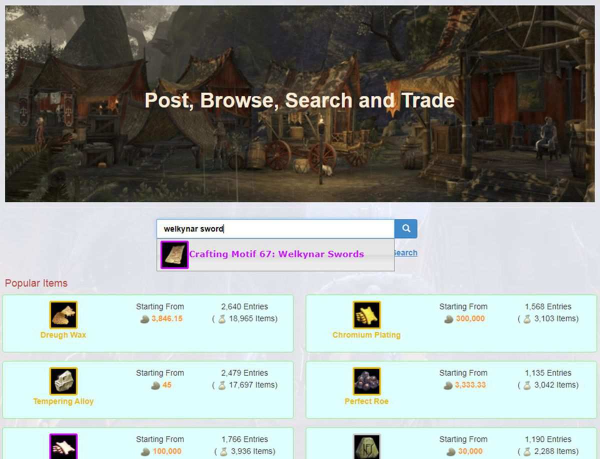 Search an item on Tamriel Trade Center 