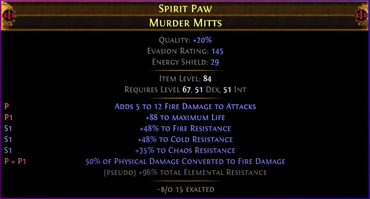 poe Craft 50% Fire Conversion Gloves