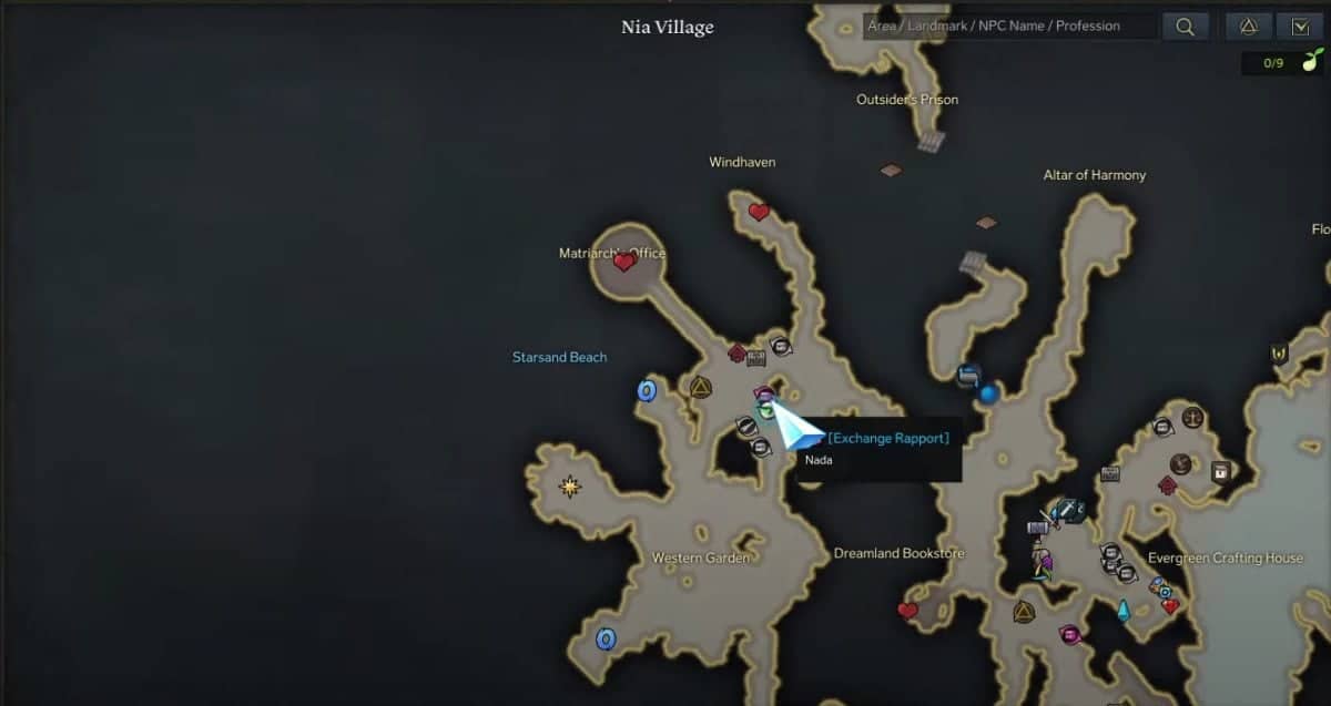 Lost Ark Artist Guide: Exchange Rapport Location in Nia Village.