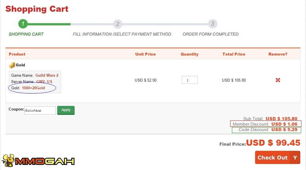 guild wars gold shopping cart