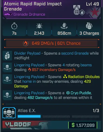Atomic Rapid Rapid Impact Grenade - Borderlands 4 Items