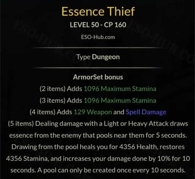ESO pvp top 5 damage set Essence Thief