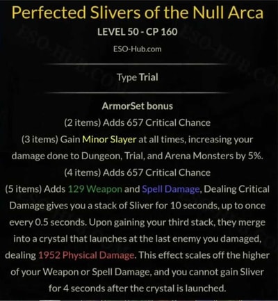 ESO pvp top 5 damage set Perfected Silvers of the Null Arca