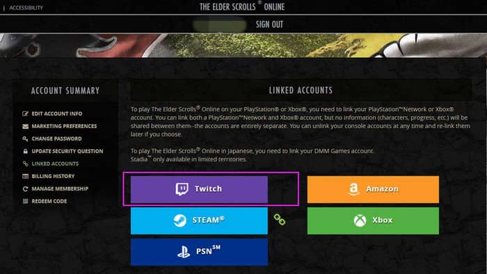 Your ESO account is not linked to Twitch if there isn't a link icon