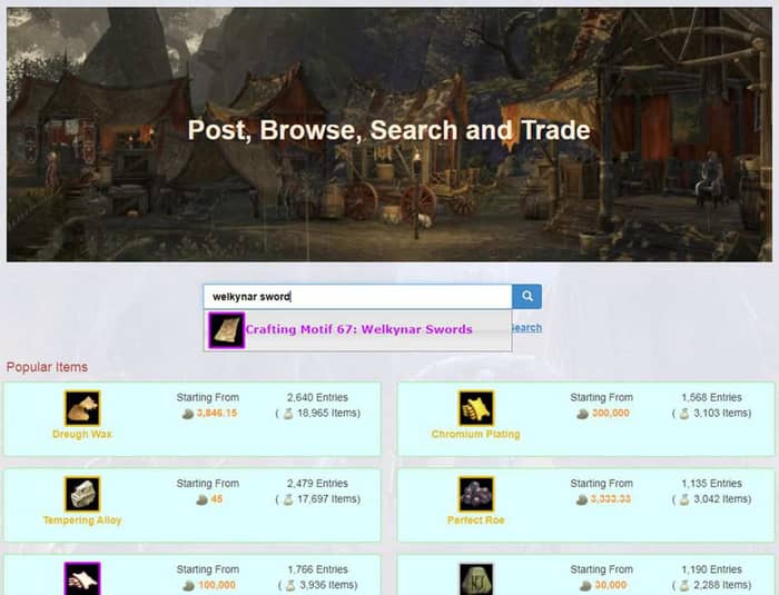 Search an item on Tamriel Trade Center 