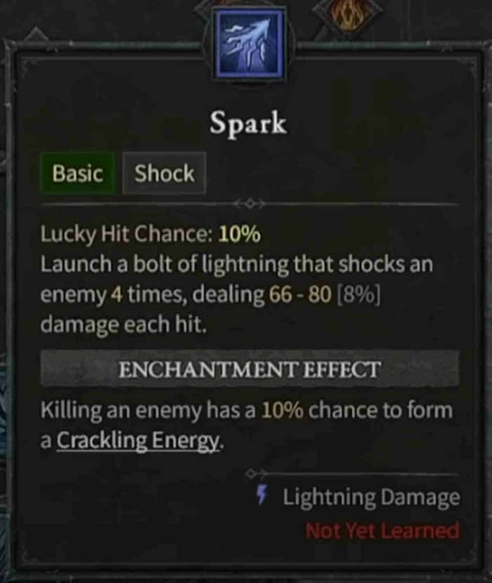 Spark_Diablo 4 Sorcerer Basic Skills
