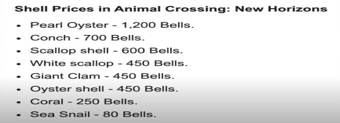 Animal Crossing Seashell Prices