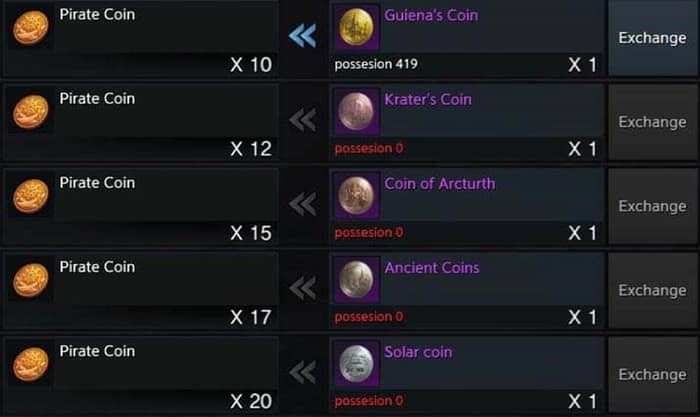 Lost Ark Pirate Coins Exchange Rates