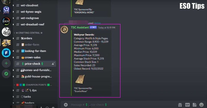 Find item prices on Discord
