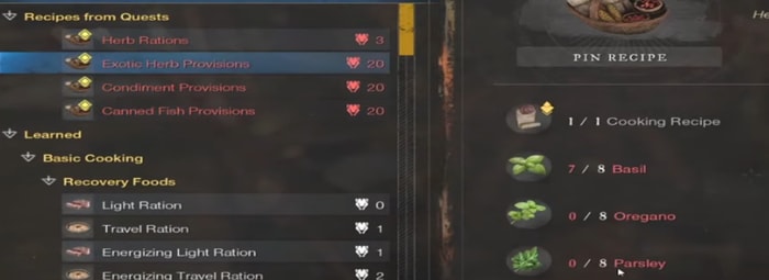New World Recipes from Quests