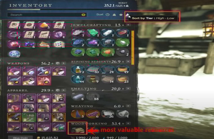 New World Sort by Tier