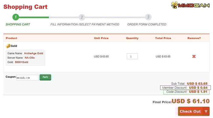 archeage gold shopping cart