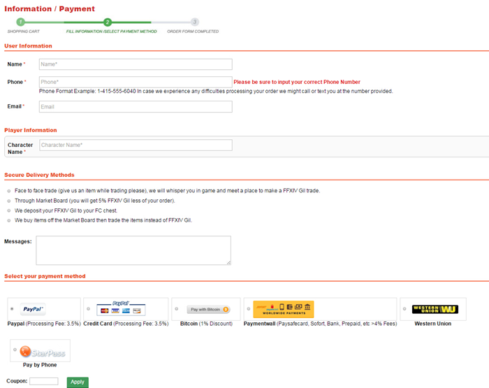 Fill the information of your order