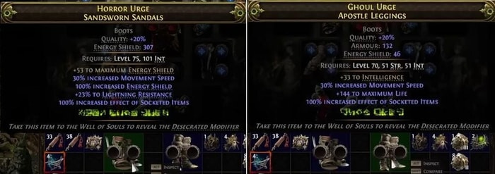 each pair of boots has been altered by removing a suffix and adding a new one we want
