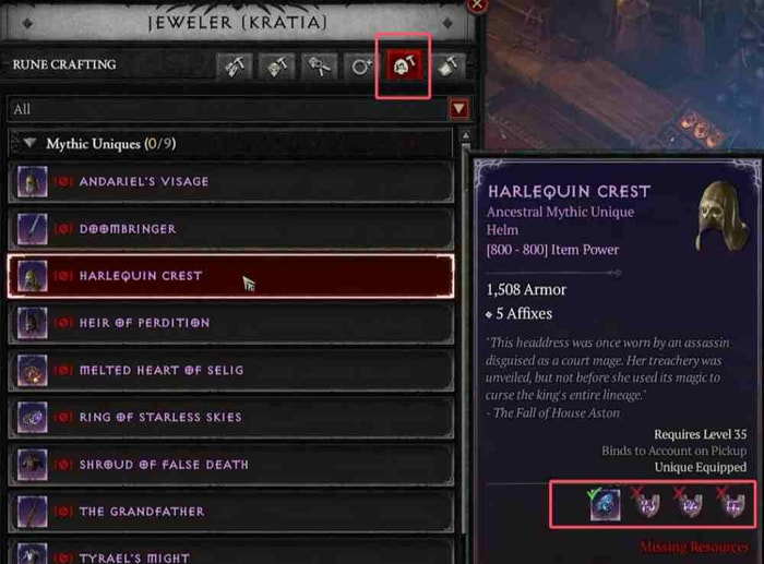 Craft a specific Mythic Unique D4