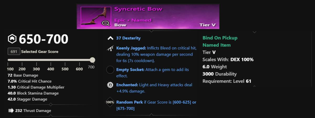 Syncretic Bow Stats