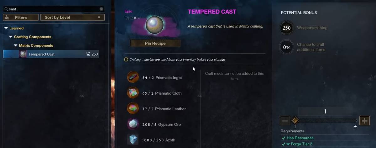 Tempered Cast Recipe
